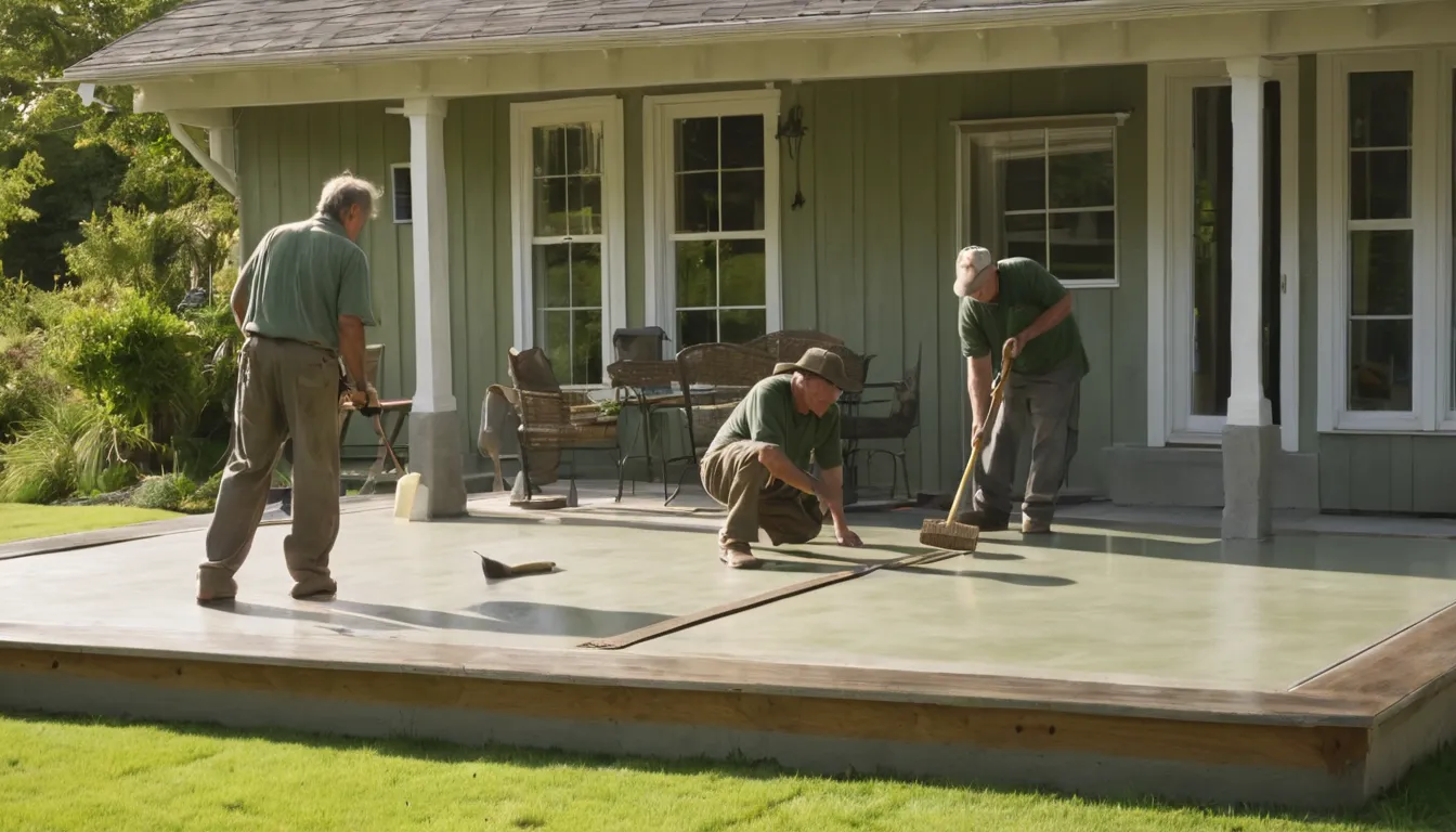 Fresh concrete patio behind an older frame home in Chenequa